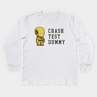 Crash Test Dummy Baby Yellow Safety Testman with Black Dark Text and Yellow Line Separated Kids Long Sleeve T-Shirt